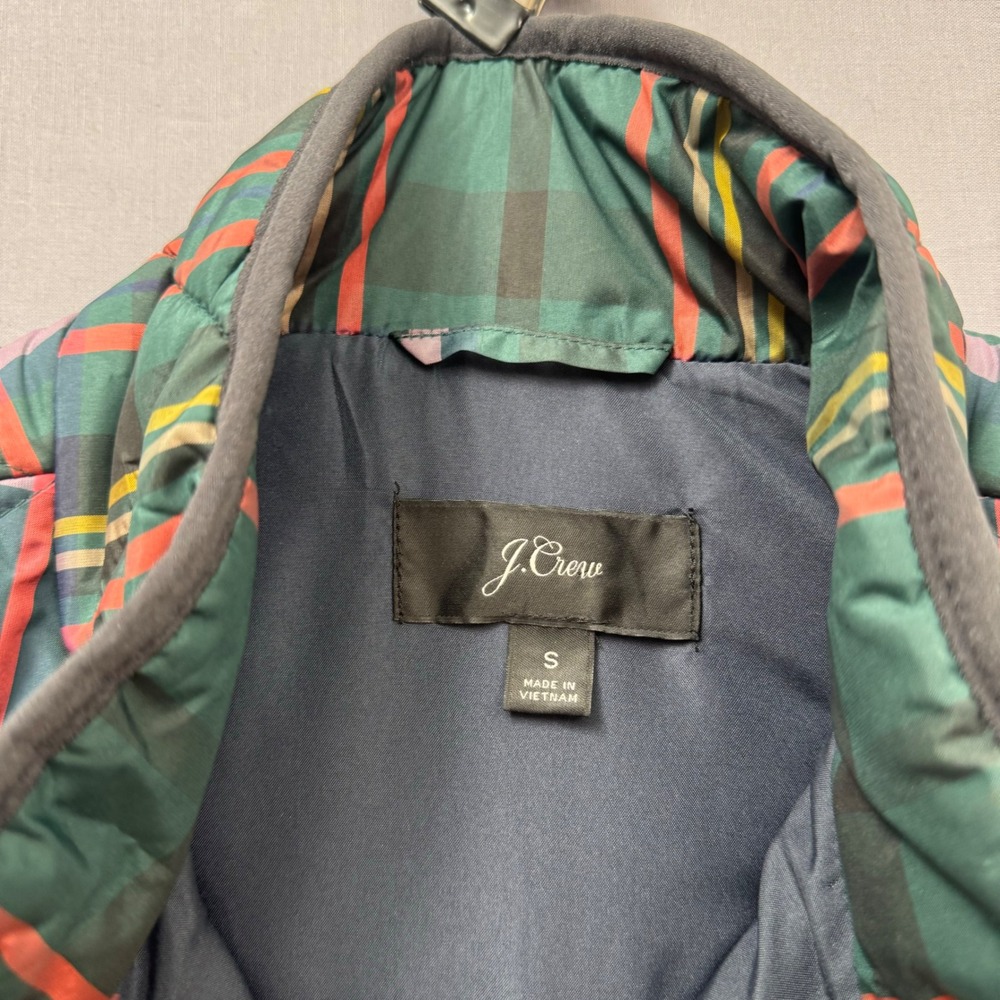 J.Crew Womens Excursion Quilted Vest Green Pink Plaid Full Zip Pockets Size S - Picture 3 of 6